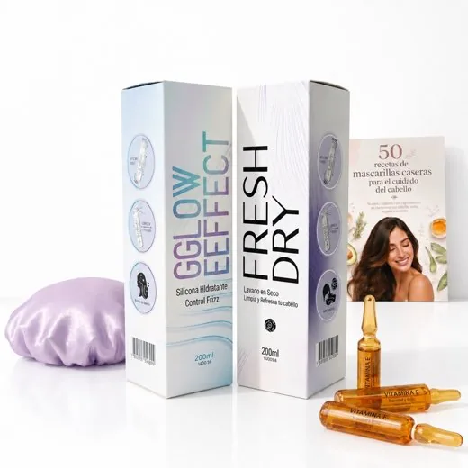 Kit capilar Hidrasun: Fresh Dry + Glow Effect + gorro de satín suavizante de cabello, ampolletas y recetario de regalo